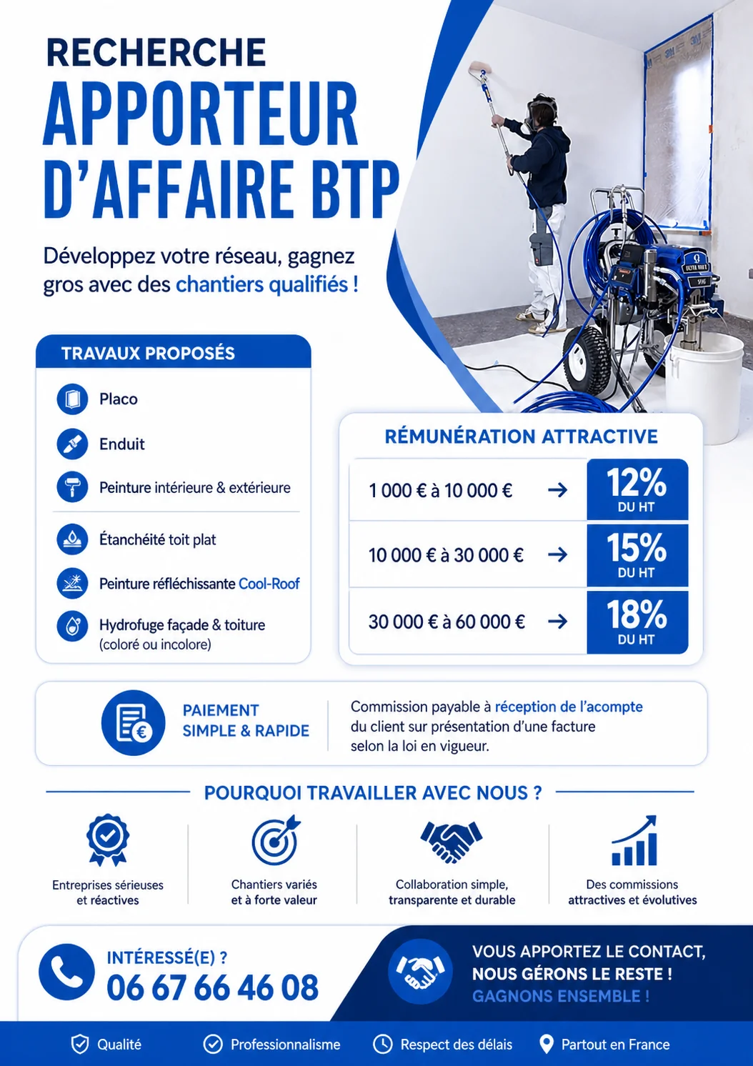 Affiche Apporteur d'affaires à Troyes dans l'Aube Affiche de recherche d'apporteur d'affaires dans le BTP par SOS Assèchements & Peintures à Troyes dans l'Aube